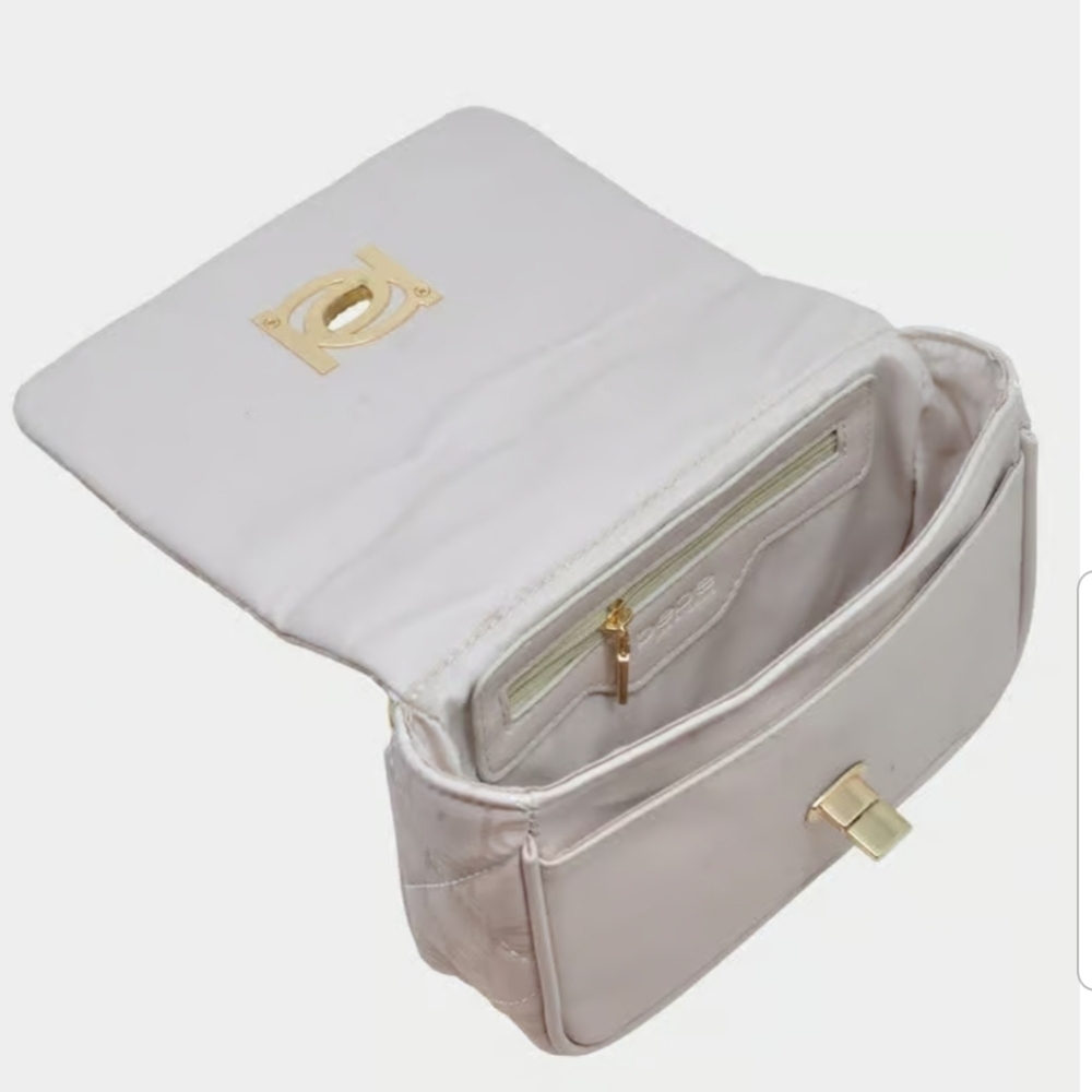 Bebe Liv Monogram 2 Way Bag - Bone and Latte Logo NWT Nude Quilted Crossbody Bag - Picture 3 of 8